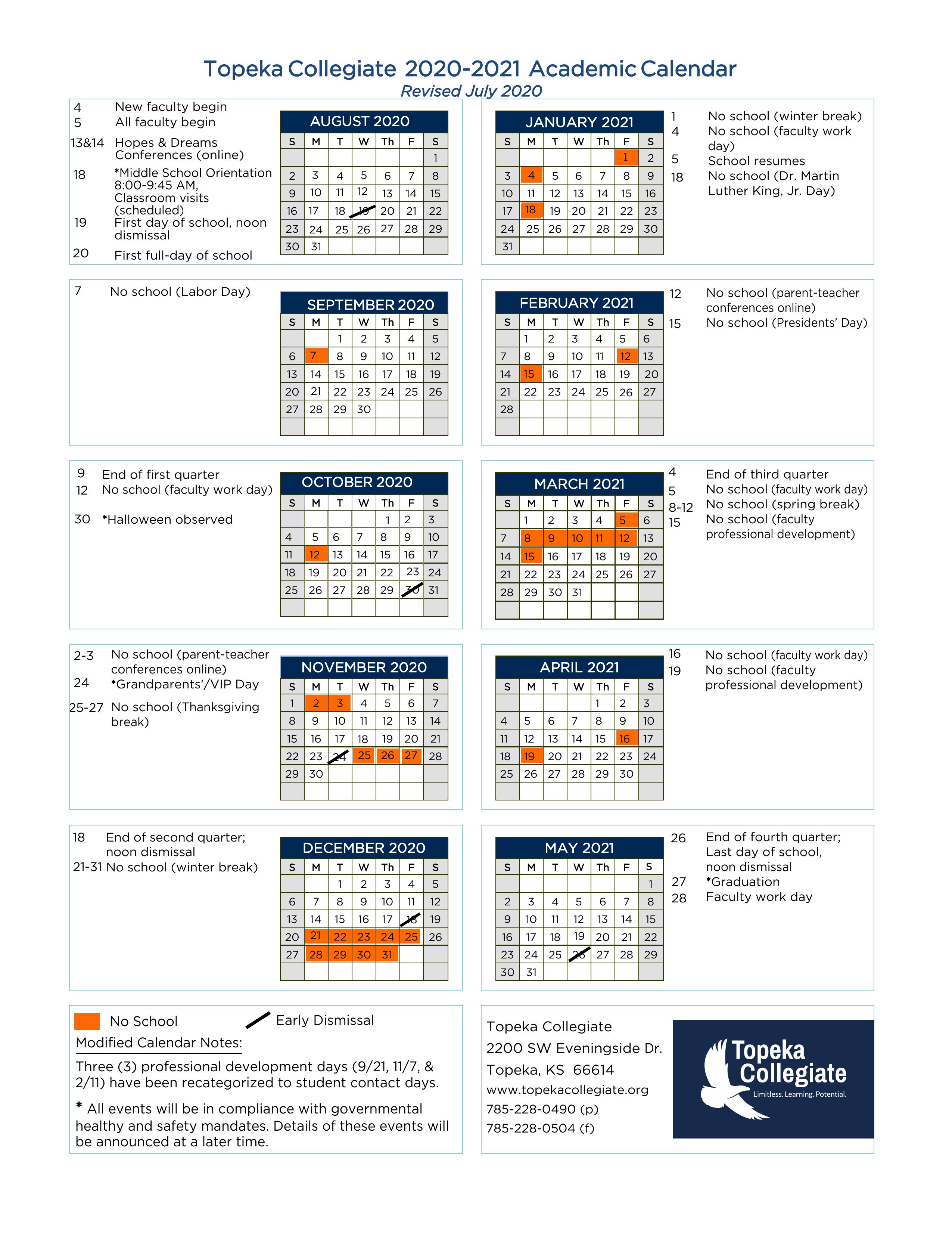 Academic Calendar - Topeka Collegiate School Academic Calendar - Topeka Collegiate School